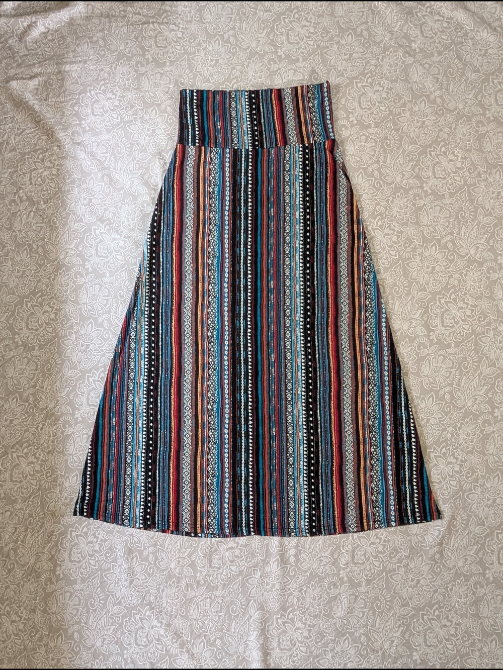 Western Inspired High-Waist Multicolor Striped A-Line Maxi Skirt